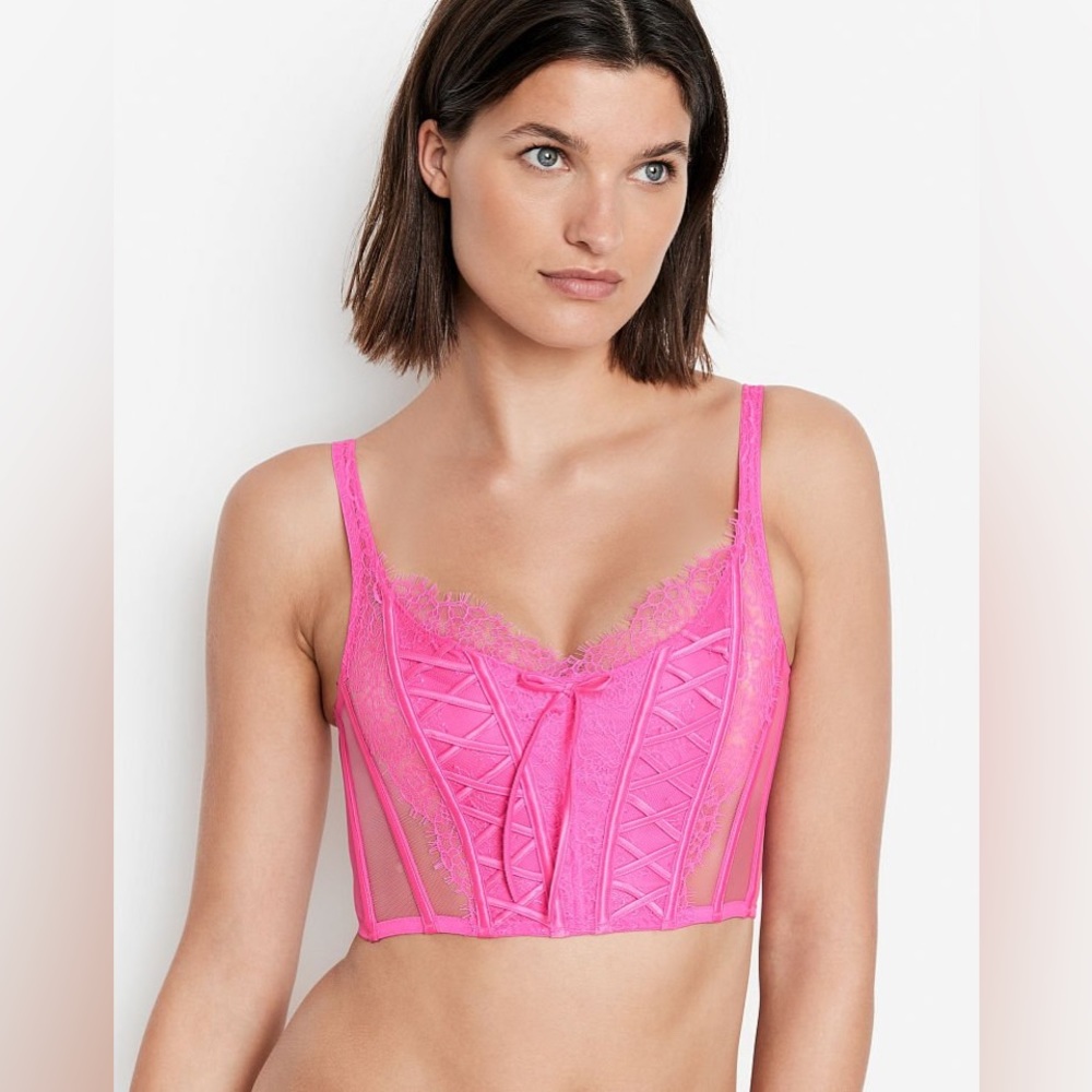 VICTORIA'S SECRET DREAM ANGELS UNLINED LACE UP CORSET BRA TOP Size L